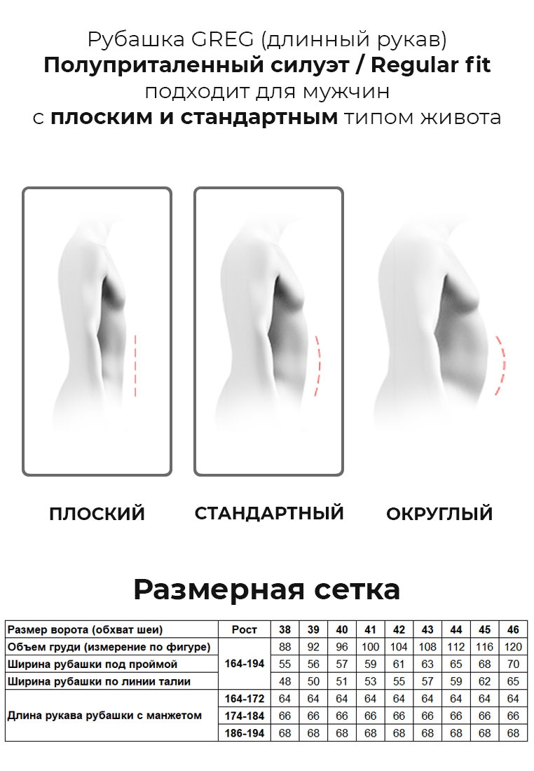 Сорочка мужская длинный рукав GREG 123/131/913/Z/1*