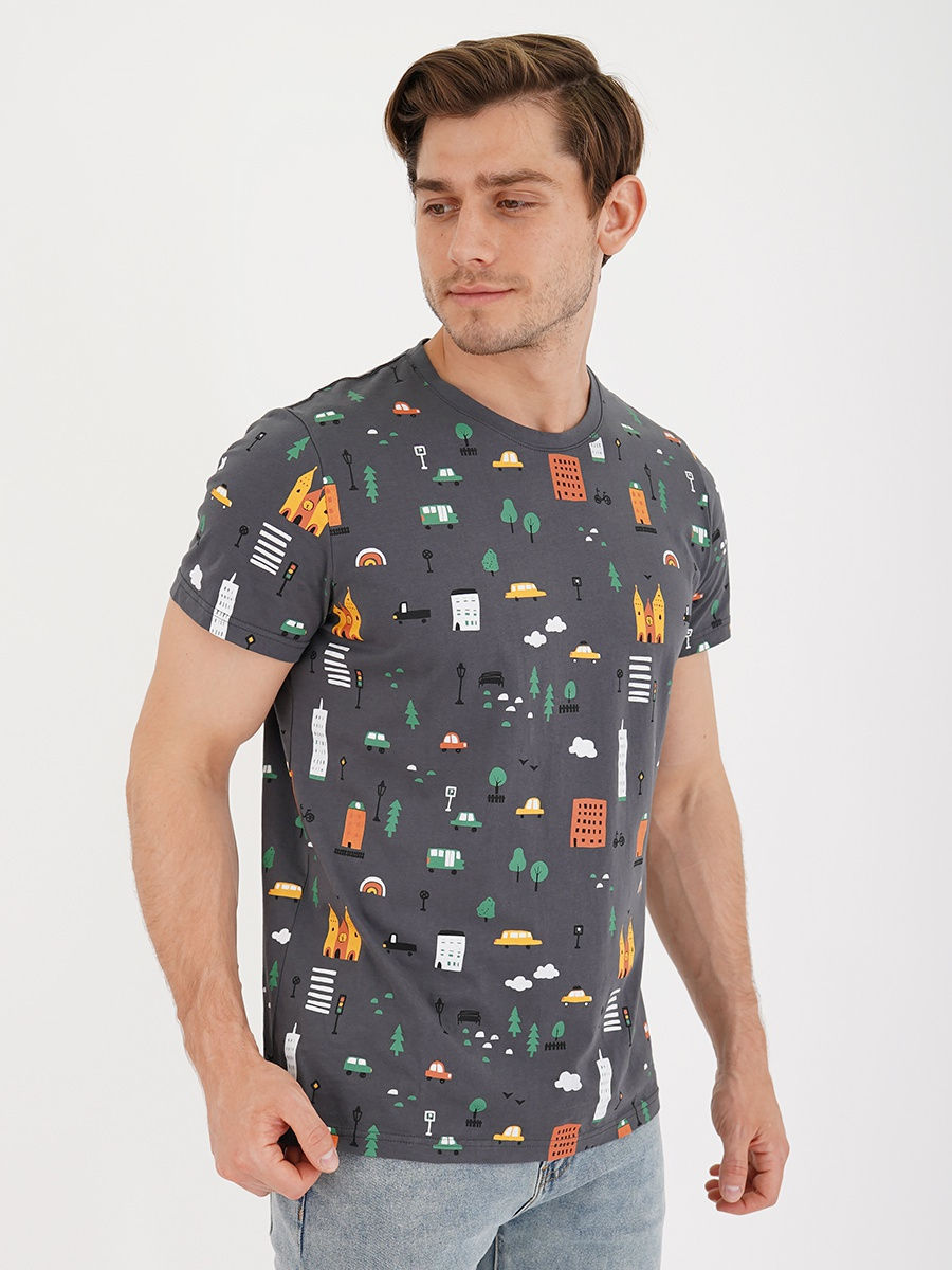 Тёмно-серая мужская футболка с рисунками