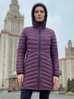 Куртка женская удлинённая стёганая с капюшоном и графеновой подкладкой темно-фиолетового цвета 9628_1TF