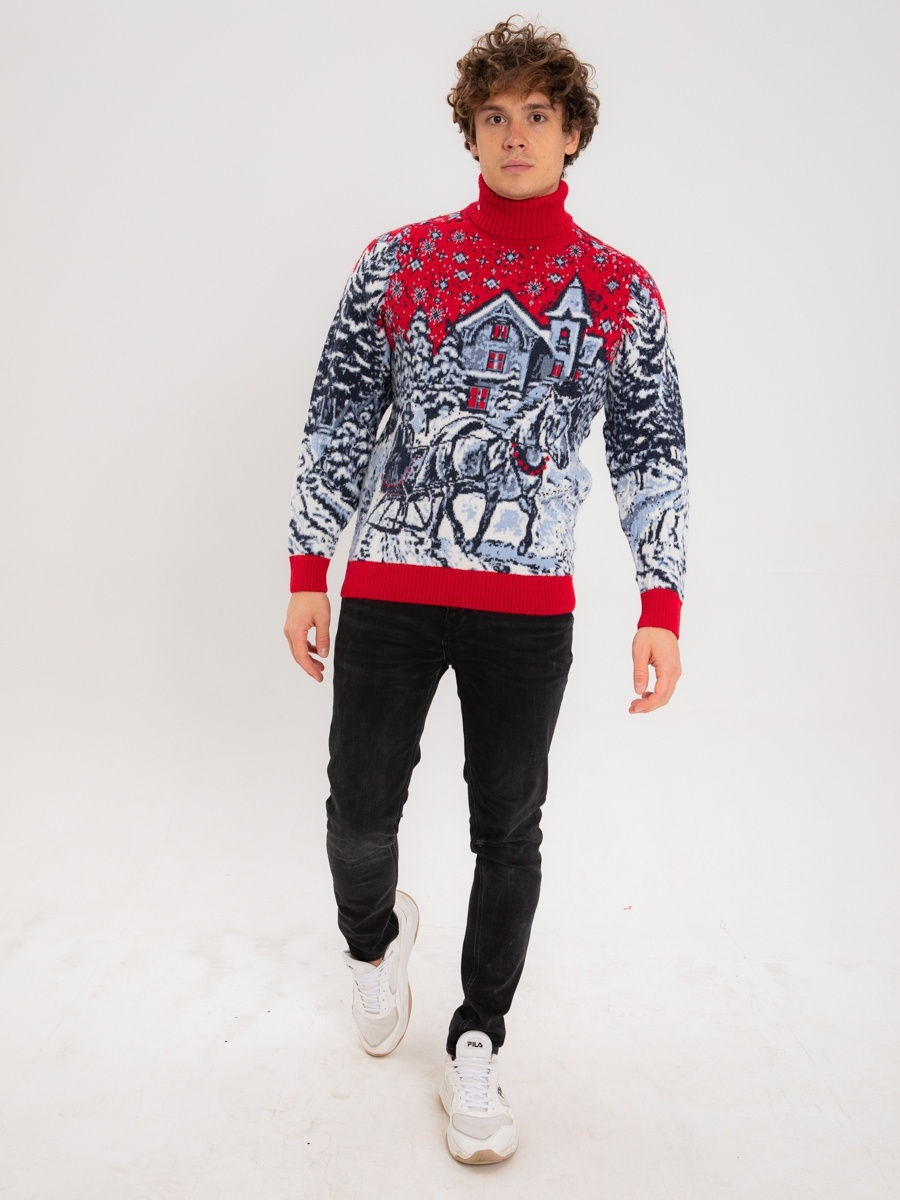 Мужской свитер с упряжкой коней