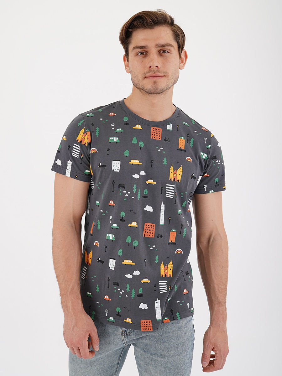 Тёмно-серая мужская футболка с рисунками