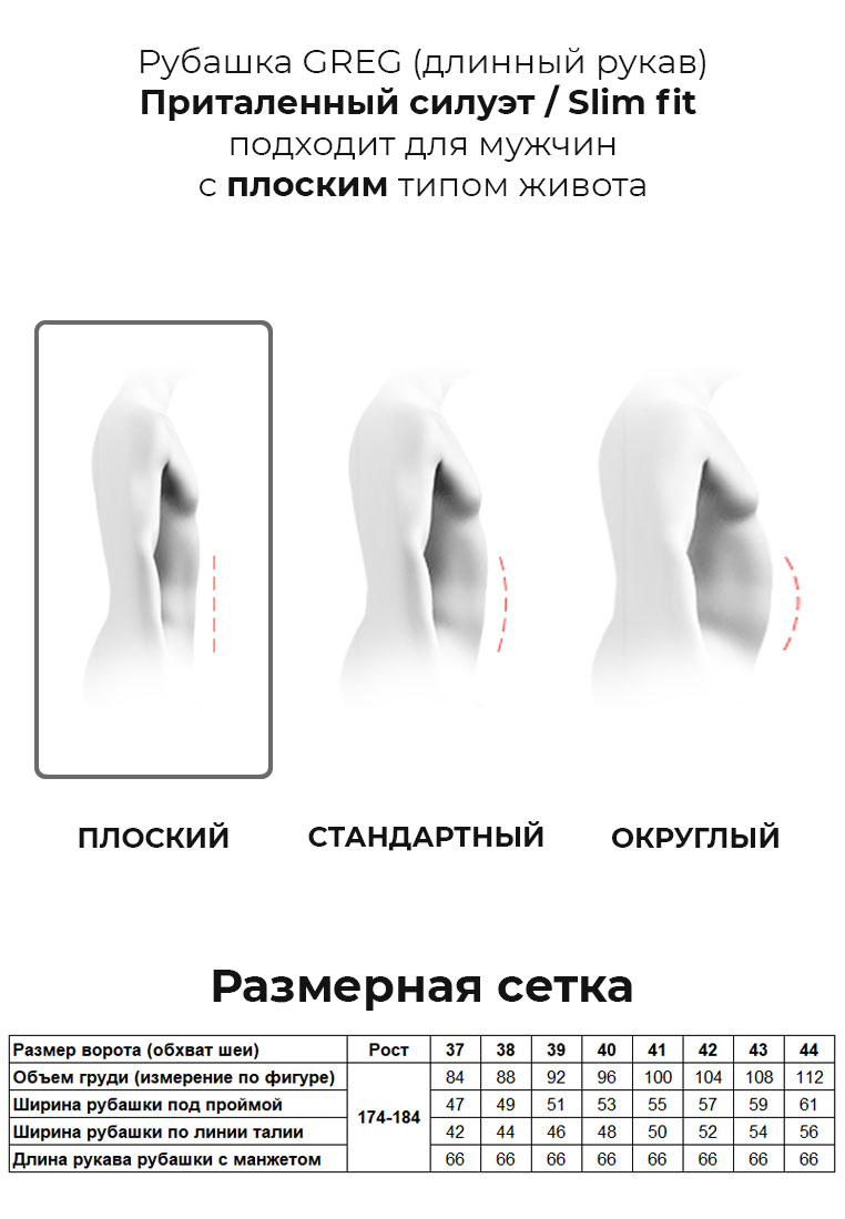 Сорочка мужская длинный рукав GREG 214/239/1155/ZV/1p