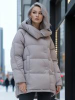 Куртка зимняя женская с капюшоном модная светло-коричневого цвета 7651SK