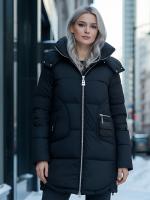 Куртка зимняя женская с капюшоном модная черного цвета 3193Ch