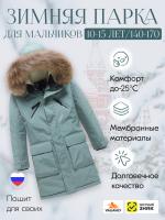 Куртка парка зимняя подростковая для мальчика с капюшоном и мехом цвета хаки 9447Kh