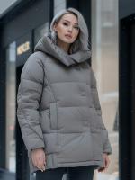Куртка зимняя женская с капюшоном модная коричневого цвета 7651K