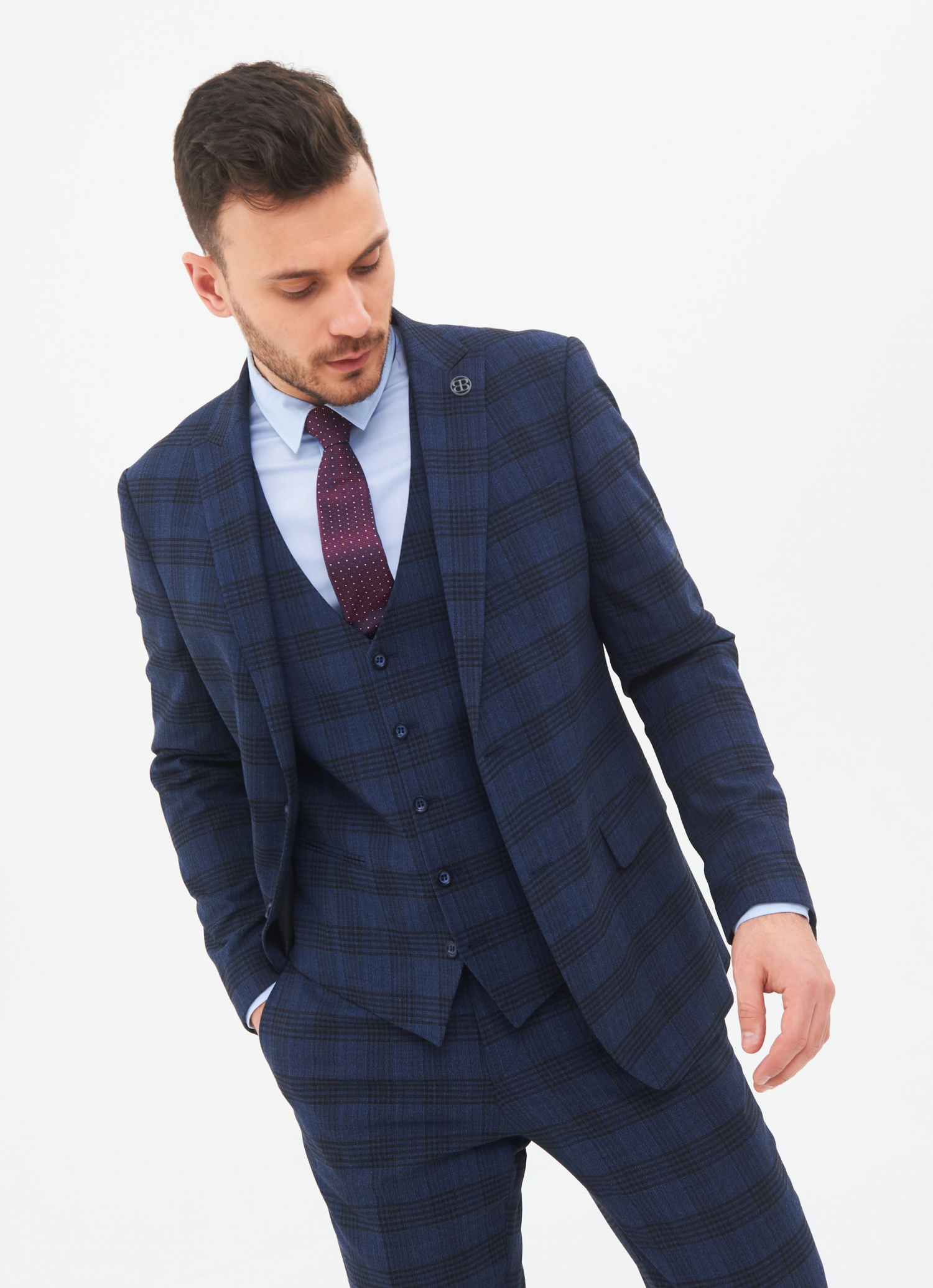 ТЁМНО-СИНИЙ КОСТЮМ С ТЕКСТУРОЙ ПТИЧИЙ ГЛАЗ BELFOR