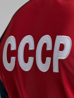 Спортивный костюм из полиэстеровой ткани с изнаночным начесом, в стиле ретро спорт. Карманы куртки и брюк прорезные с открытыми молниями. По рукавам и боковой стороне брюк лампасы белого цвета. Посадку по фигуре обеспечивает эластичная трикотажная рибана.
