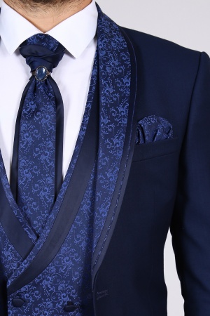 Синий свадебный костюм с воротом шалька