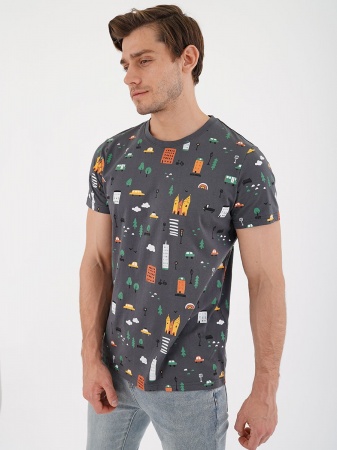 Тёмно-серая мужская футболка с рисунками