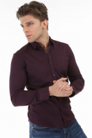 Мужская рубашка большого размера узорчатая Хлопковая Фланель бордового цвета