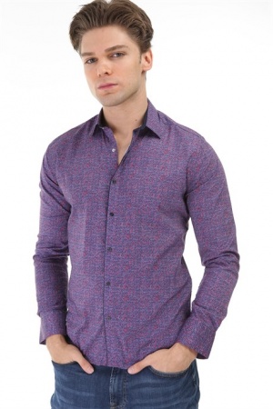 Узорчатая мужская рубашка большого размера пурпурного цвета
