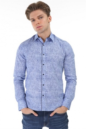 Линия Узорчатый Пестрый Синий Мужская рубашка большого размера