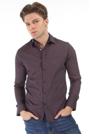 Мужская рубашка большого размера Коричнево темно-синяя