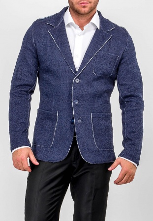 Кардиган мужской GREG G136-KF-гранж (джинс/белый)